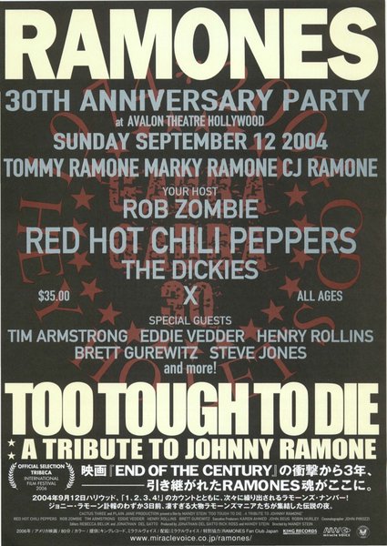 TOO TOUGH TO DIE: A TRIBUTE TO JOHNNY RAMONE (2006) original Japanese theatrical chirashi flyer